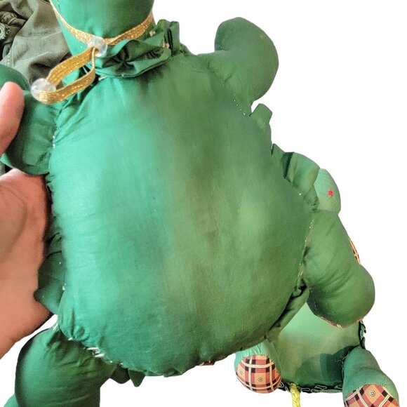 Vintage 80s Handmade Turtle Stuffed Animal Set Plaid Hat Home Decor Child Room - Picture 13 of 14